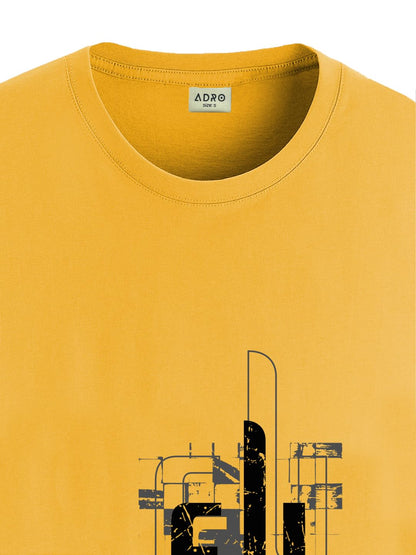 ADRO Men's Graphic Printed 100% Cotton T-Shirt - Regular Fit, Printed T-Shirts for Men (RN24-FTR-MU_Mustard)