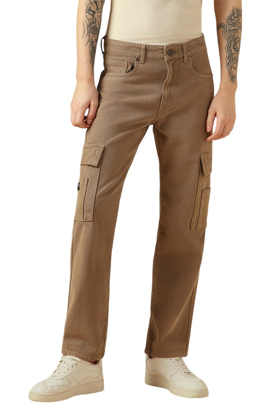 Dennis Lingo Mens Beige Cotton Relaxed Fit Mid-Rise Casual Jeans DLMJNMJJ24008_BE