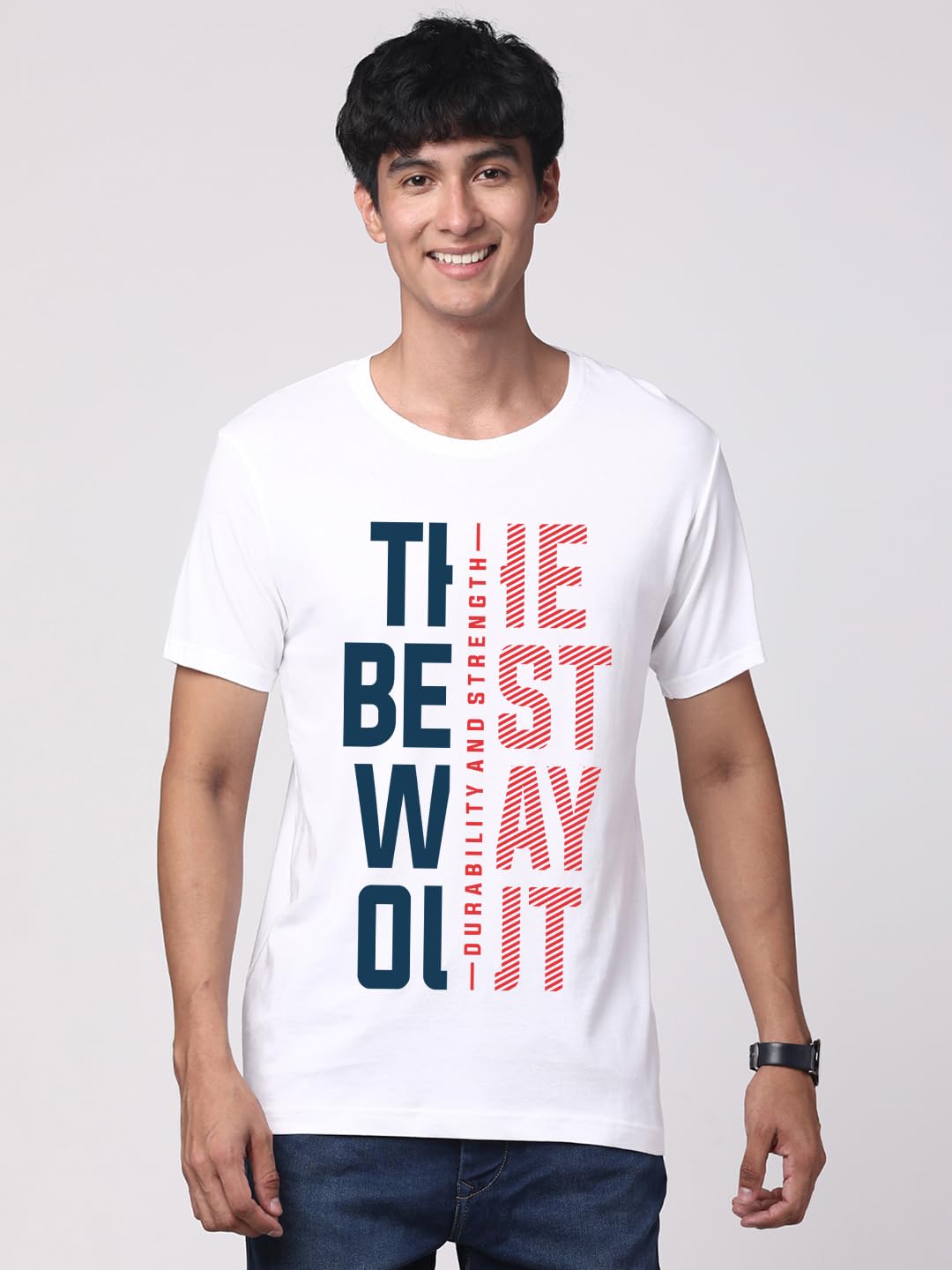 ADRO Motivational Quote Printed T-Shirt for Men - 100% Cotton, Regular Fit, Soft Breathable Fabric. (RN23-M-BEST-WH_White)