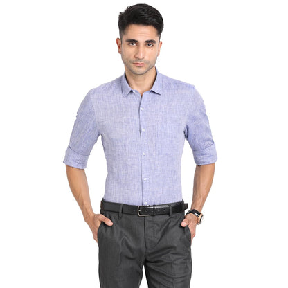 Turtle Men Pure Linen Solid Slim Fit Violet Formal Shirt