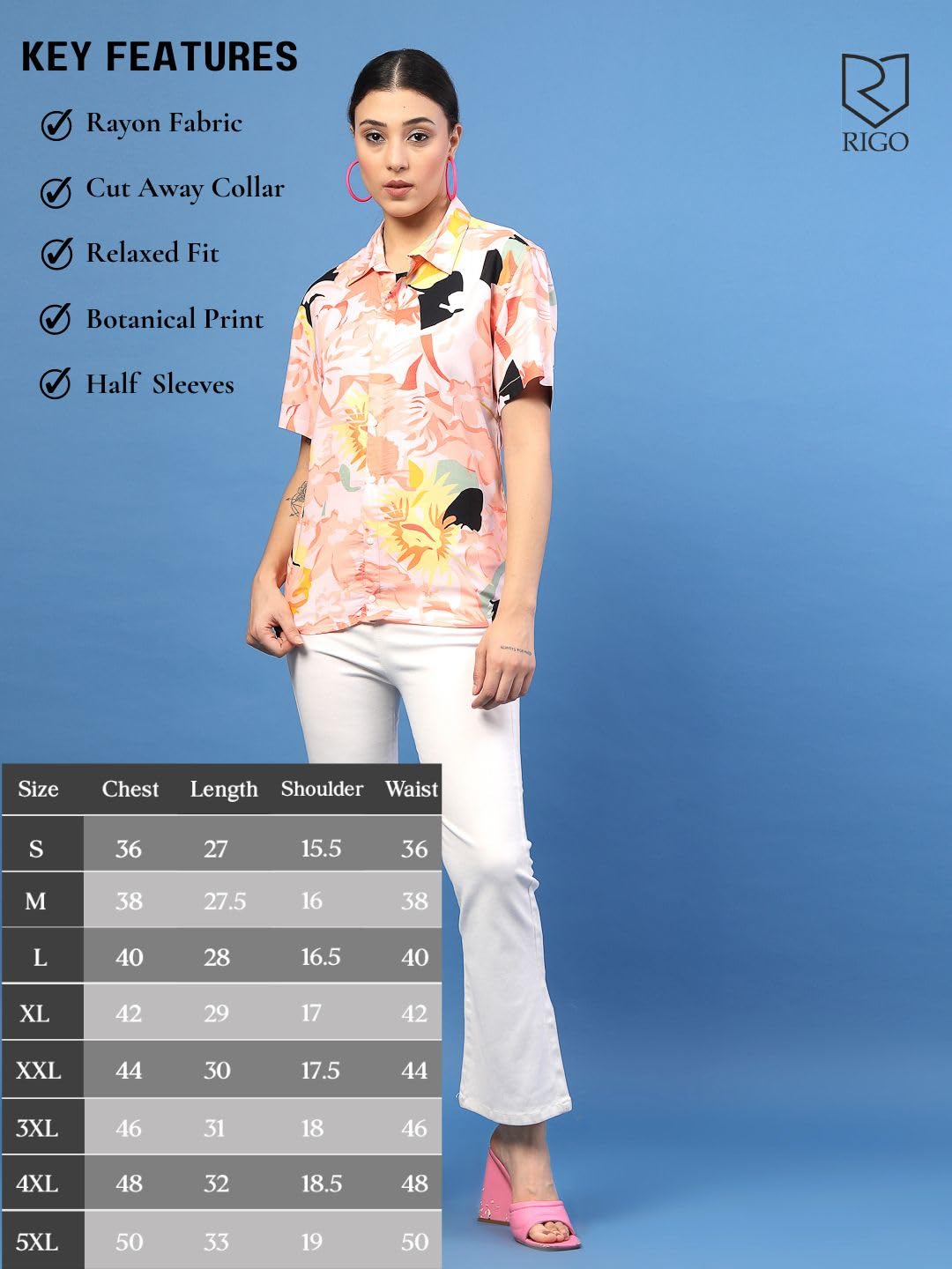 Rigo Rayon Printed Shirts for Women | Half Sleeves Hawaiian Shirts for Women | Summer Shirts Shirt for Women | Slim Fit, Casual