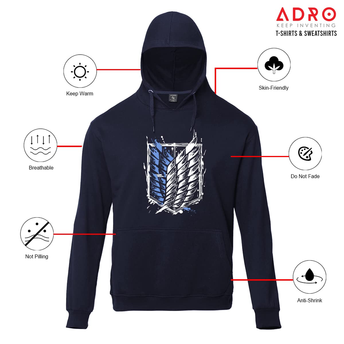 ADRO Men's Cotton Neck Hooded Sweatshirt (H22-2-WINN-NB_Navy)