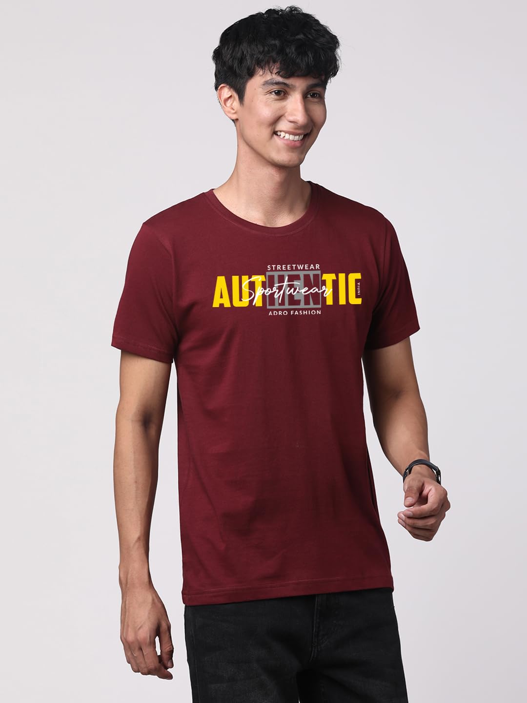 ADRO Men's Graphic Printed 100% Cotton T-Shirt - Regular Fit, Printed T-Shirts for Men (RN24-SPT-MR_Maroon)