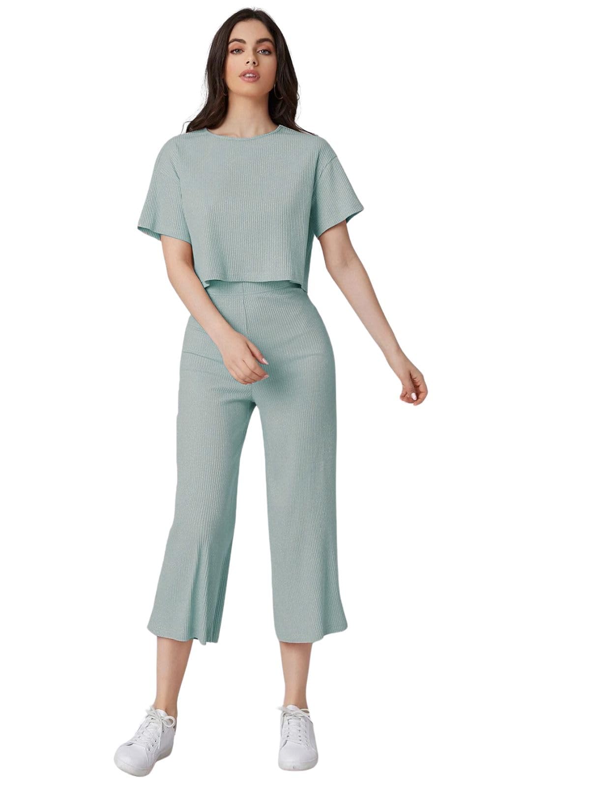 Leriya Fashion Women Co Ord Set | Ribbed Pajama Set | Casual Wear Pant Top Set | Fancy Co-Ord Set | Pack Of 2 | Drop Shoulder Kn