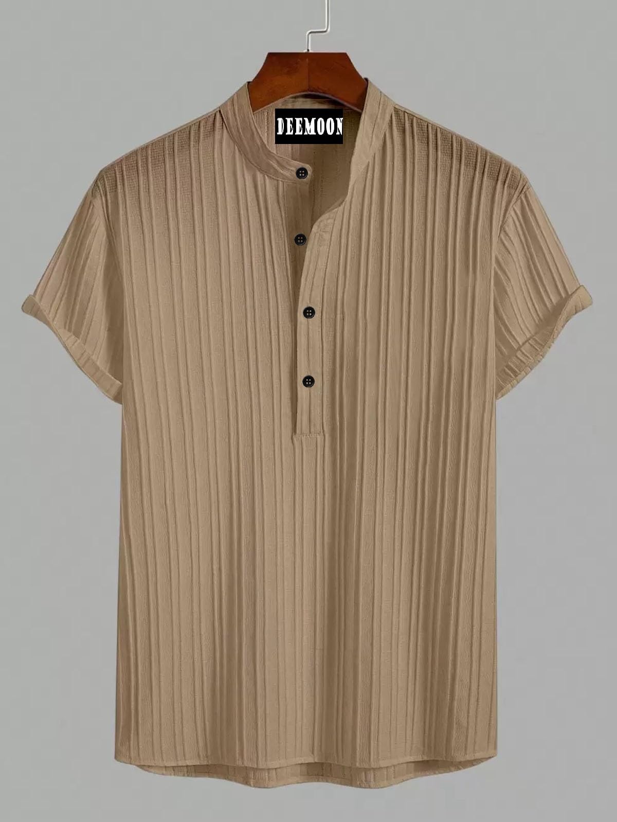 Deemoon MenS Polyster Kurta With Mandarin Collar, Half Placket Buttons, Front Pocket | Half Sleeves | Soft & Breathable Fabric