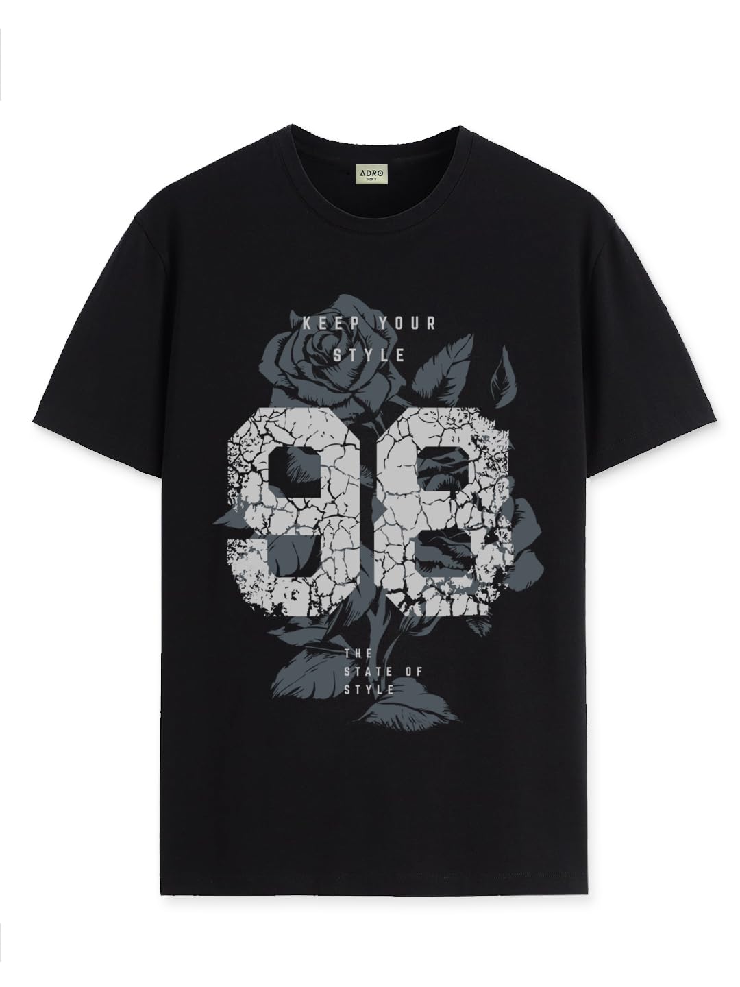 ADRO Graphic Printed T-Shirt for Men - 100% Cotton, Regular Fit, Soft Breathable Fabric. (RN23-M-98-BL_Black)