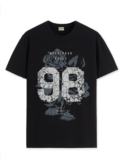 ADRO Graphic Printed T-Shirt for Men - 100% Cotton, Regular Fit, Soft Breathable Fabric. (RN23-M-98-BL_Black)