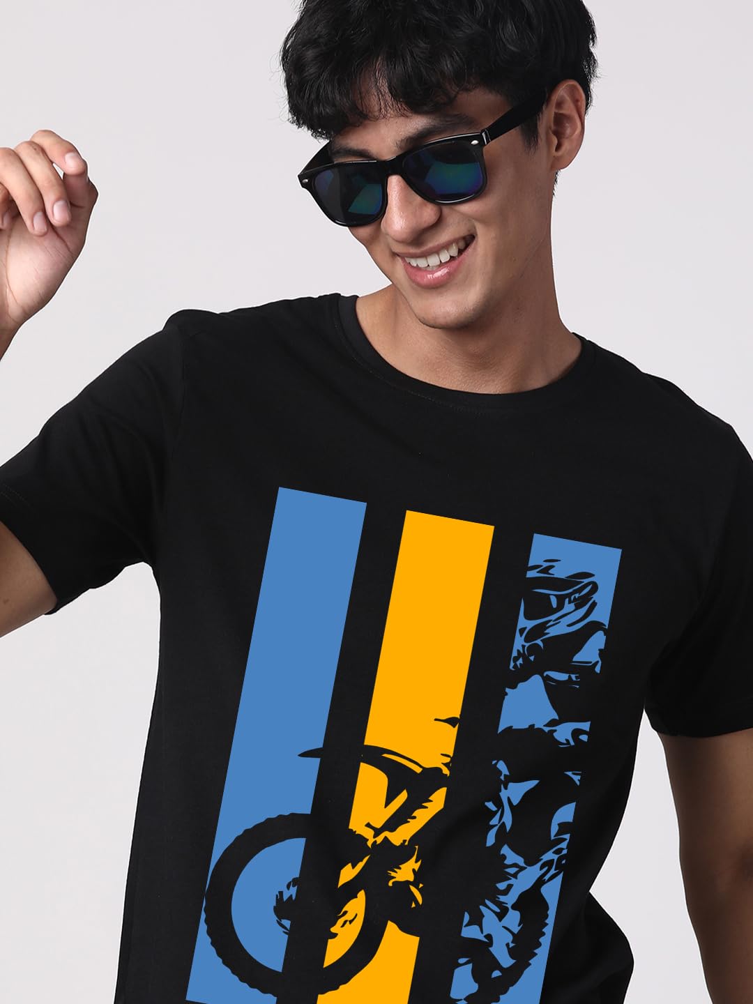 ADRO Men's Bike Rider Printed Cotton T-Shirt (RN23-M-BIK-BL_Black)