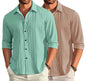 Deelmo Combo Of MenS Casual Button Down Shirts Long Sleeve Linen Shirt Fashion Textured Summer Shirts Pack Of 2