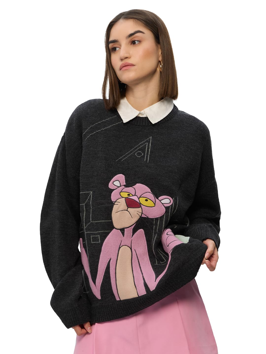 The Souled Store Pink Panther: Unbothered Women and Girls Oversized Sweater