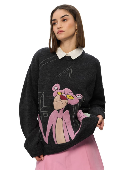 The Souled Store Pink Panther: Unbothered Women and Girls Oversized Sweater