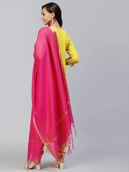 ANNI DESIGNER Women's Cotton Blend Embroidered Straight Kurta with Pant & Dupatta (TALPADE)