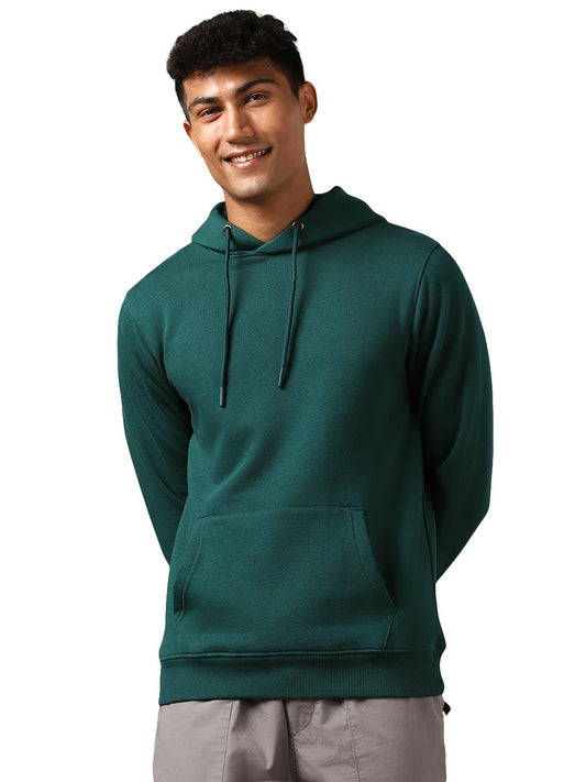 Nobero Elegant Unisex Verdigris Blue Cotton Solid Plain Hoody Sports Winter Gym Workout Running Travel Trekking Hooded Sweatshir