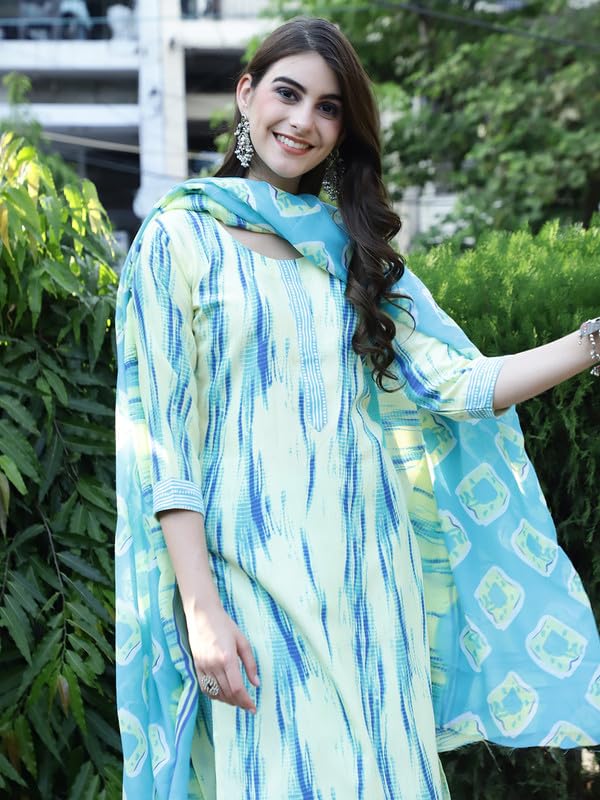 Pinkmint Salwar Suit For Women Cotton Flower Printed Kurta & Straight Pant With Dupatta