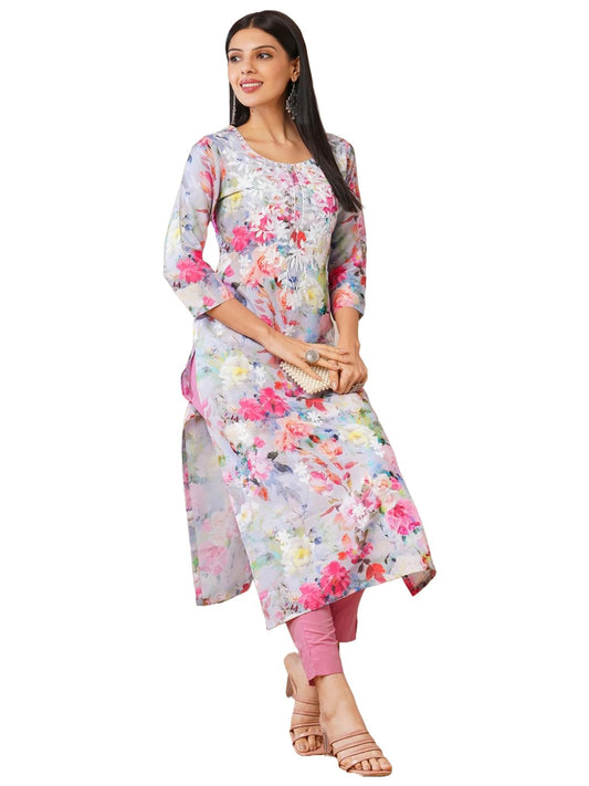 ANNI DESIGNER Women's Cotton Blend Straight Printed Kurta