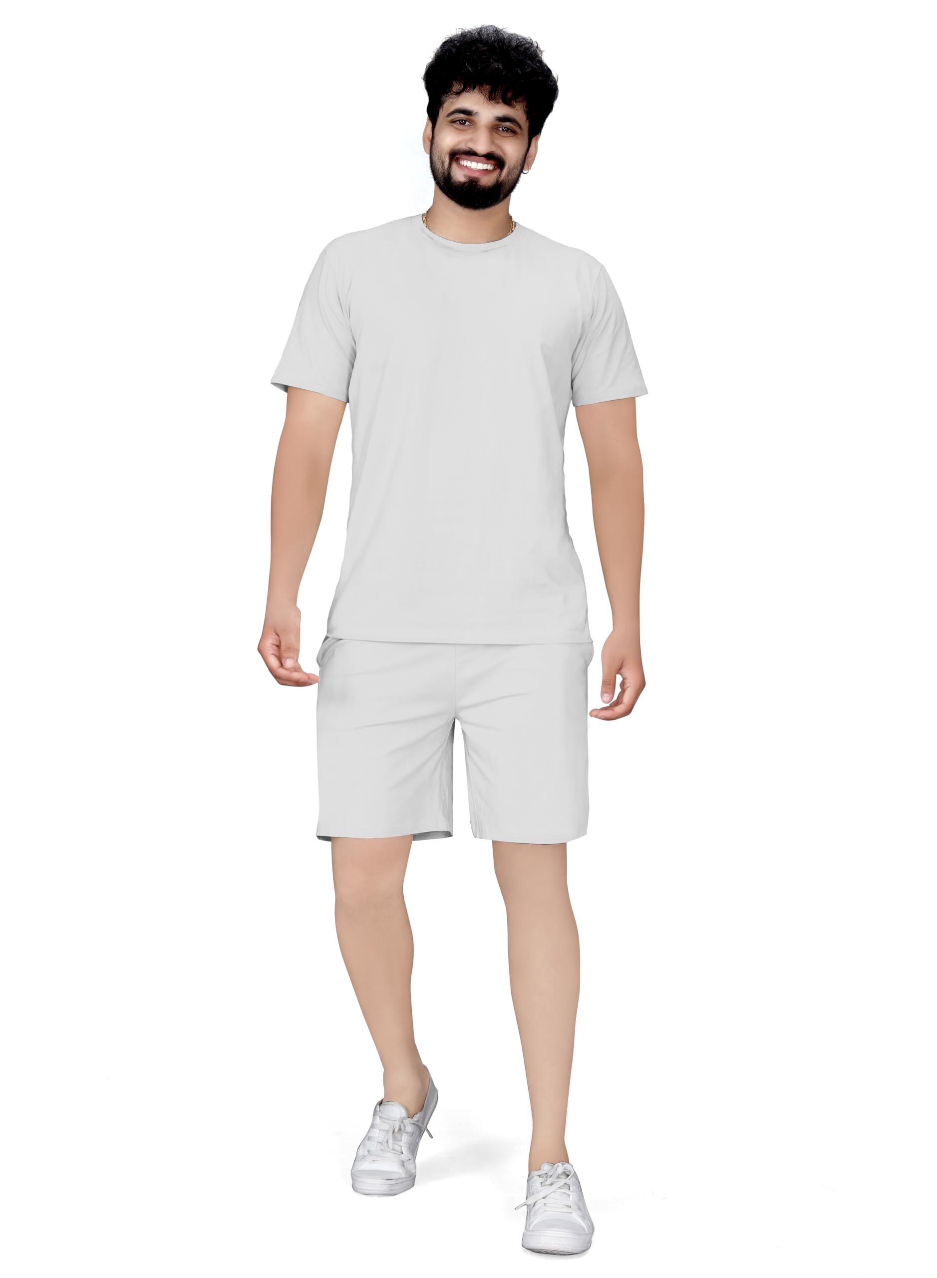 ELLITI Cotton Blend Casual Round Neck Half Sleeve Oversized Co-ord Set Mens, Pyjama Set, Sleepwear Loungewear T-Shirt and Short