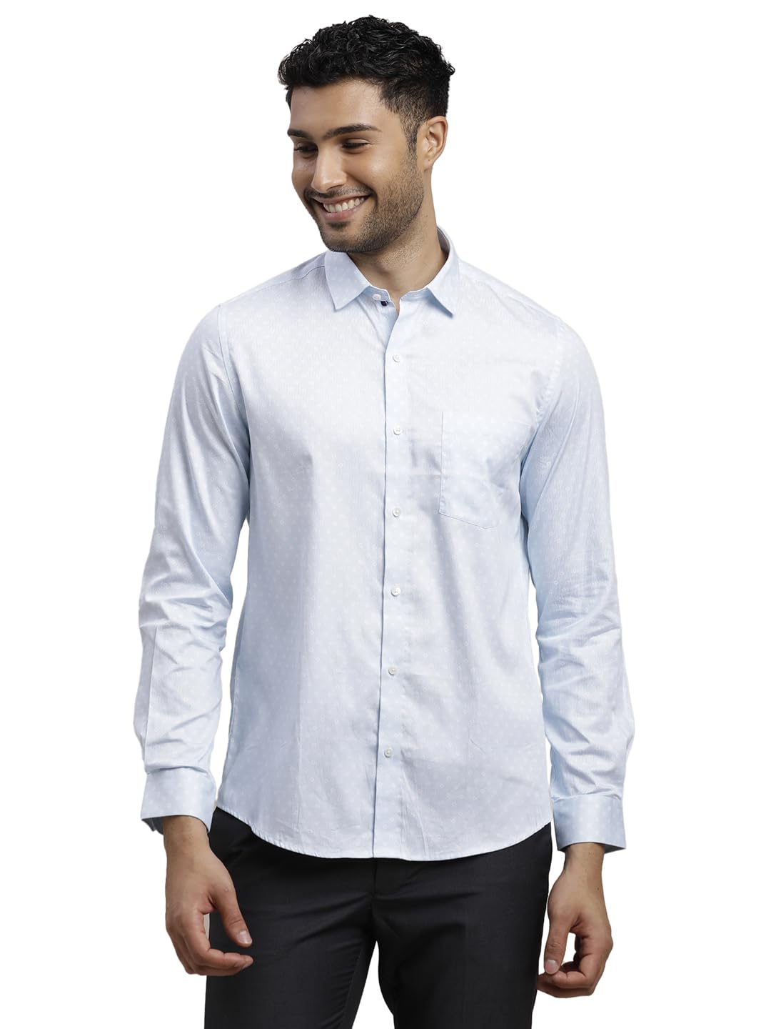 Turtle Men 100% Cotton Regular Fit Light Blue Printed Full Sleeve Formal Shirt
