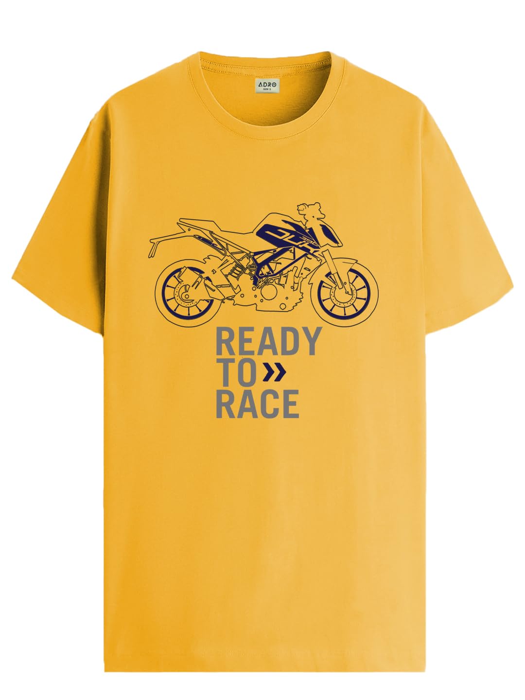 ADRO Men's Biker Design Printed 100% Cotton T-Shirt - Regular Fit, Printed T-Shirts for Men (RN24-KTM-MU_Mustard)