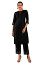 W Black Embellished Synthetic Kurta And Pant Set For Women