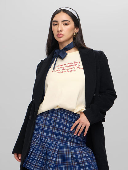 The Souled Store Gossip Girl: Doodle Women and Girls Short Sleeves Round Neck Off White Graphic Printed Cotton Oversized T-Shirt
