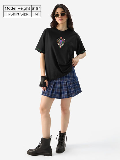 The Souled Store Zodiac: Scorpio Women and Girls Short Sleeves Round Neck Black Graphic Printed Cotton Oversized T-Shirts