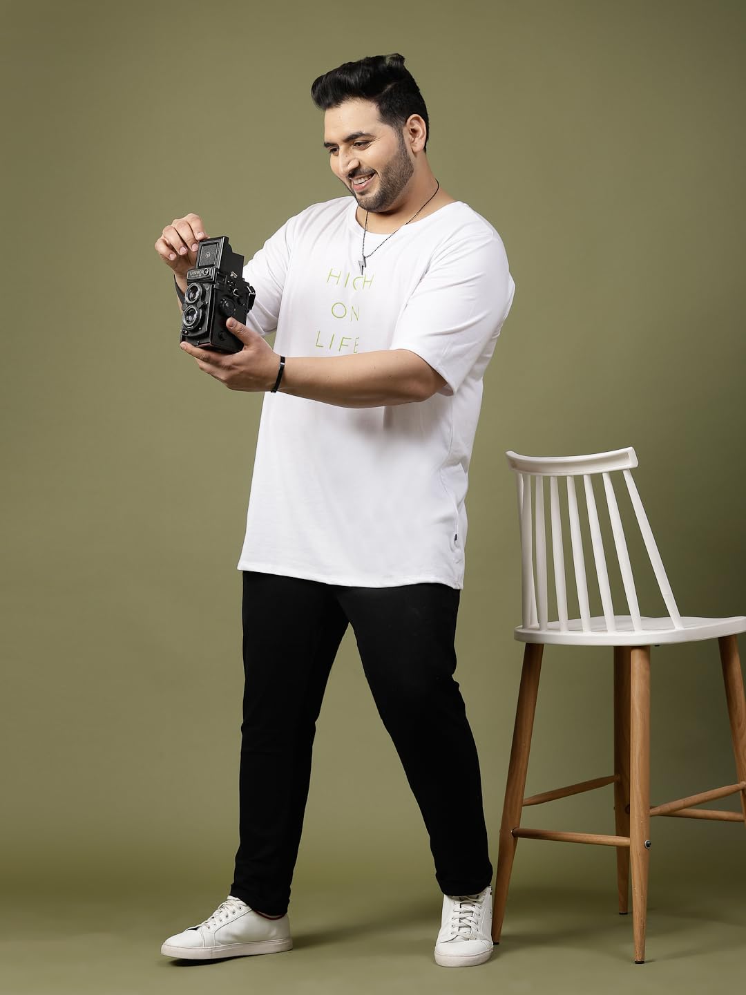 Rigo Printed Oversized T-Shirts for Men | Plus Size Oversized Tees for Men | Drop Shoulder T-Shirt for Men White