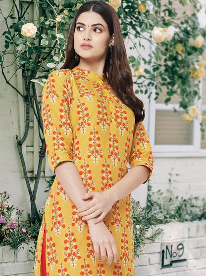 Pinkmint Women Cotton Printed Kurta Stylish Regulr Fit GirlS Combo Kurta Ll Regular Fit Combo Kurta (Pack Of 2) Yellow-Red