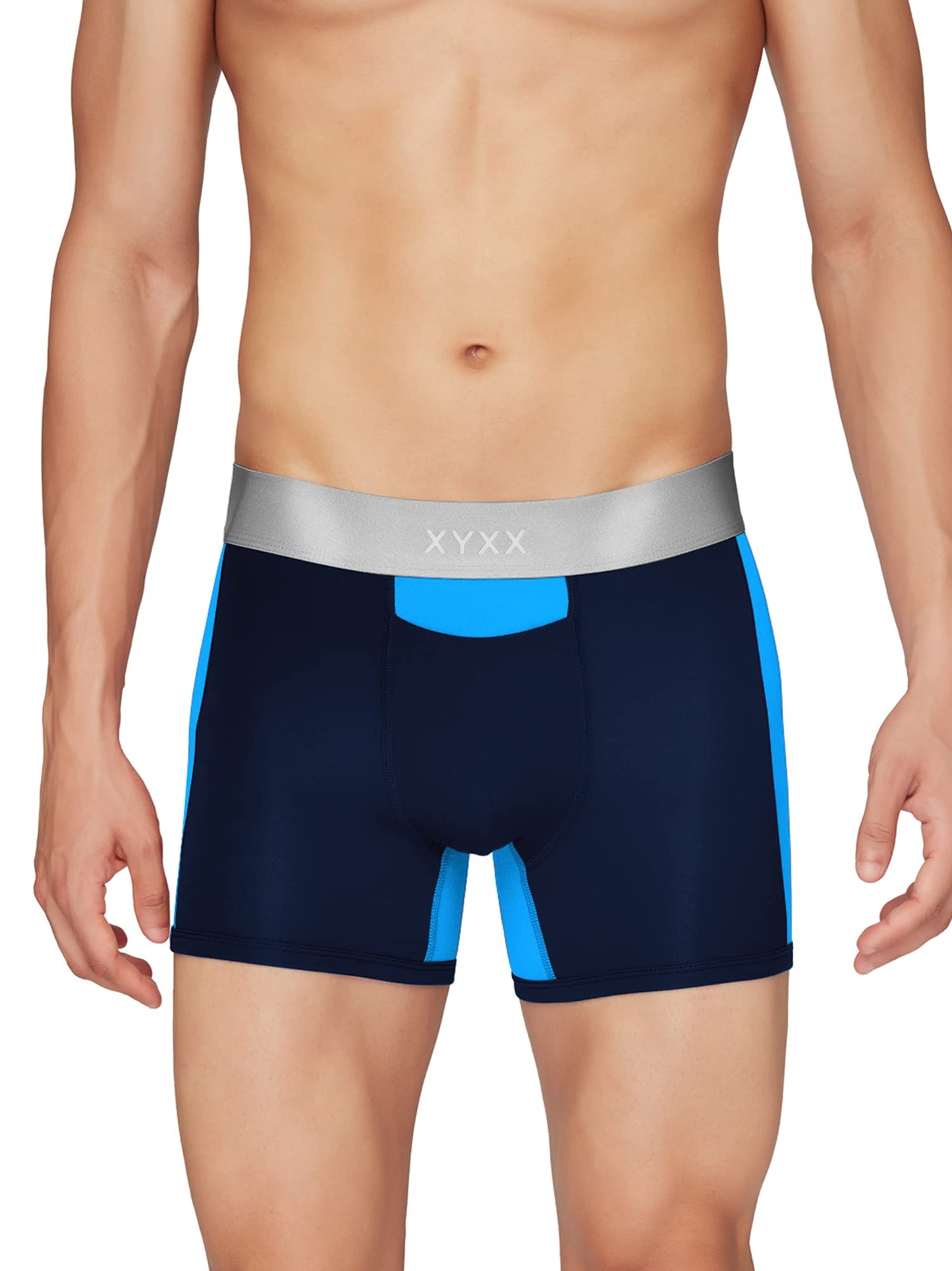XYXX Mens Underwear Illuminati IntelliSoft Antimicrobial Micro Modal Trunk Pack of 3 (Black Iris & Tango Red ; Black Iris & Bri