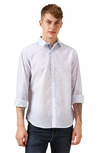 Dennis Lingo Men Blue 100% Cotton Full Sleeve Spread Collar Printed Shirts