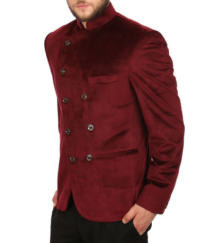 WINTAGE Mens Velvet Grandad Collar Festive Red Blazer