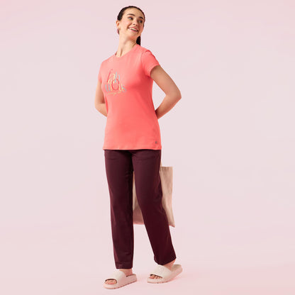 Enamor Womens Graphic Slim Fit T-Shirt (E147_Coral Fabulous