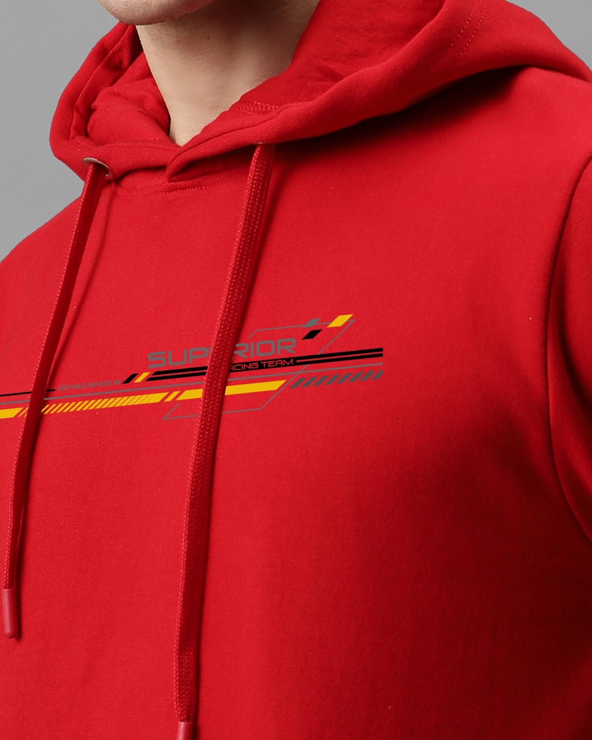 ADRO Men's Cotton Blend Neck Hooded Sweatshirt (H24-RAC-RD_Red