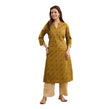 Fabindia Women'S Green Cotton Printed Floral Slim Fit Long Kurta
