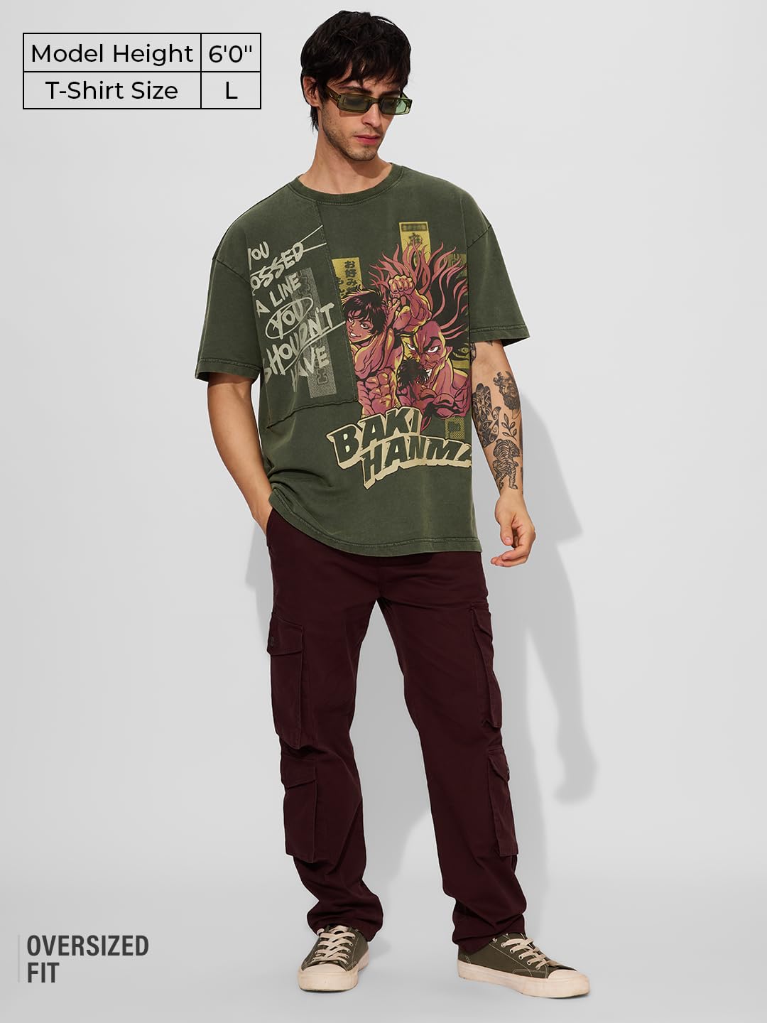 The Souled Store Official Baki Hanma: You Shouldnt Have Men and Boys Short Sleeves Round Neck Green Graphic Printed Cotton Over