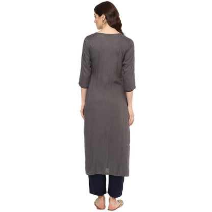 idaLia Embroidered Kurta for Women - Embroidered Kurtas, Rayon, Straight, Round Neck - Embroidered Kurtas
