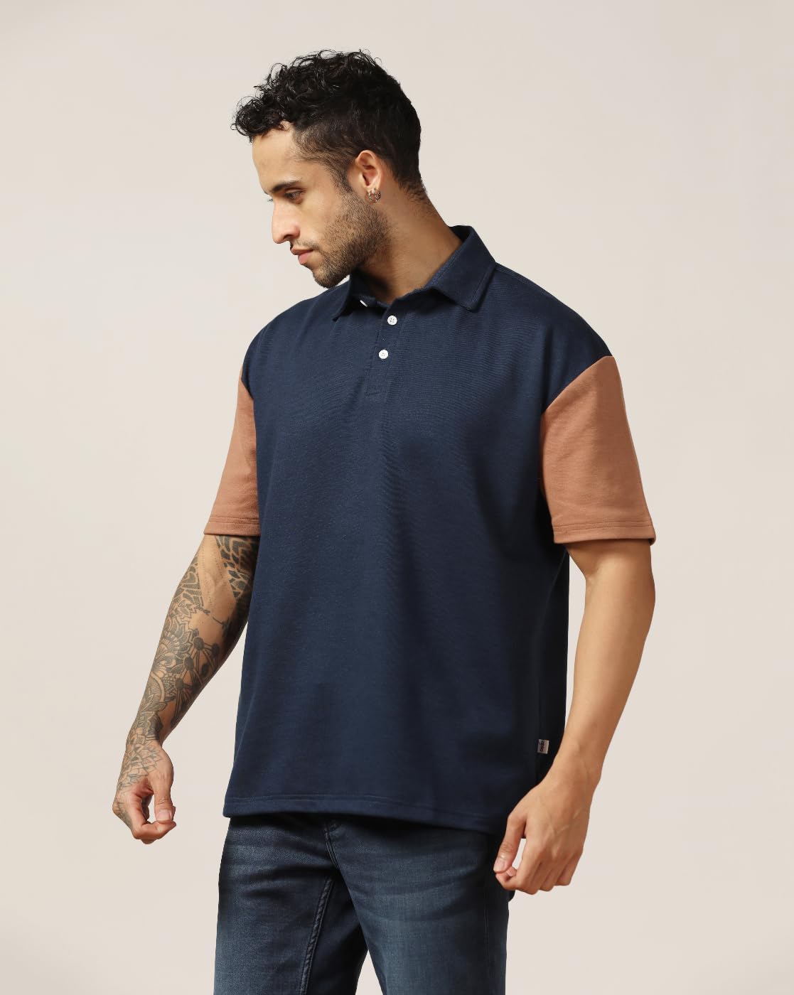 Leriya Fashion MenS Color Block Oversized Fit T-Shirt (Lf-Mt-1097_Blue
