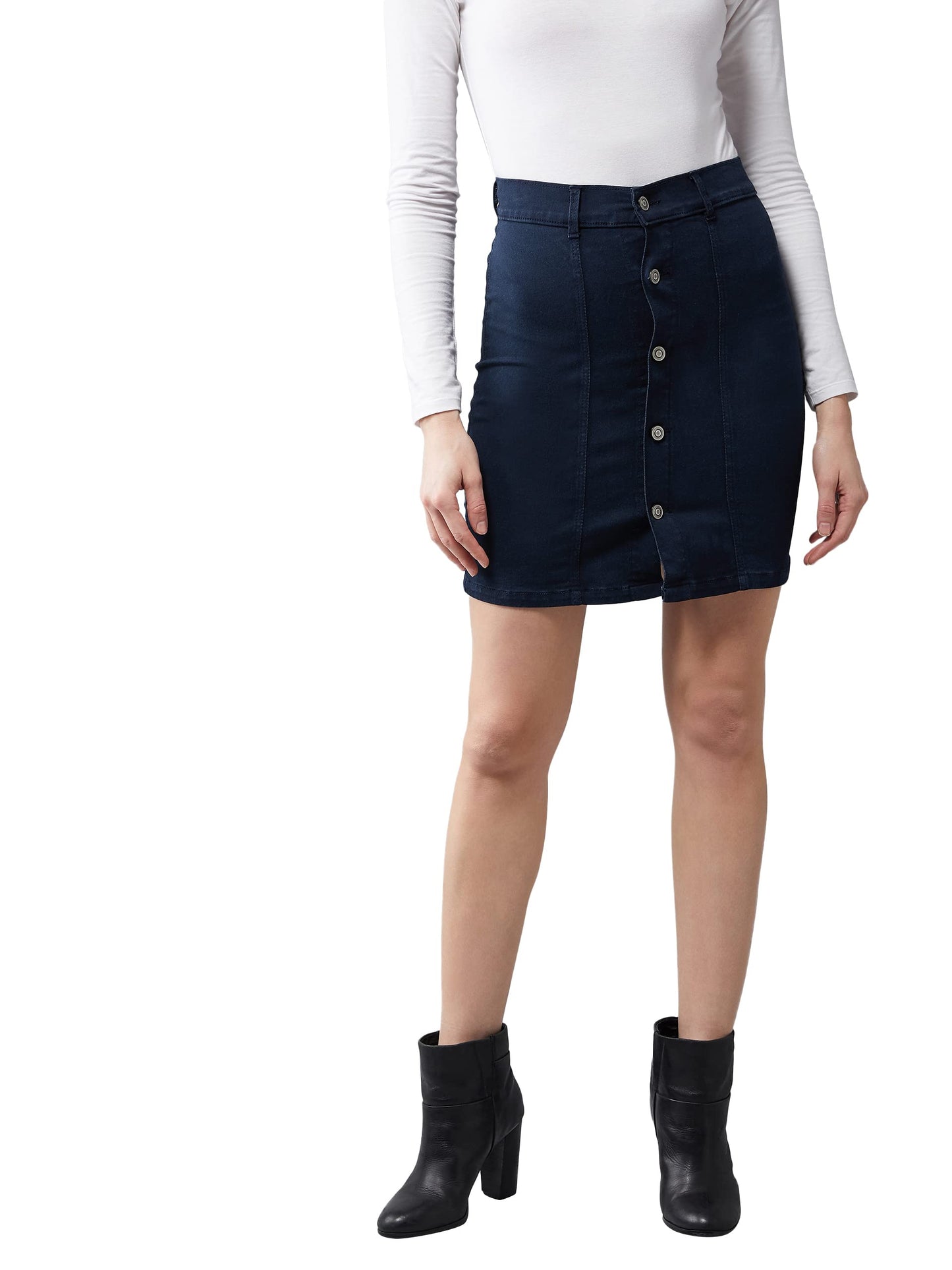 Dolce Crudo WomenS Navy Blue Stretchable Solid A-Line Mini Denim Skirt (Doss20Den11-06-71-34,Navy Blue,34)