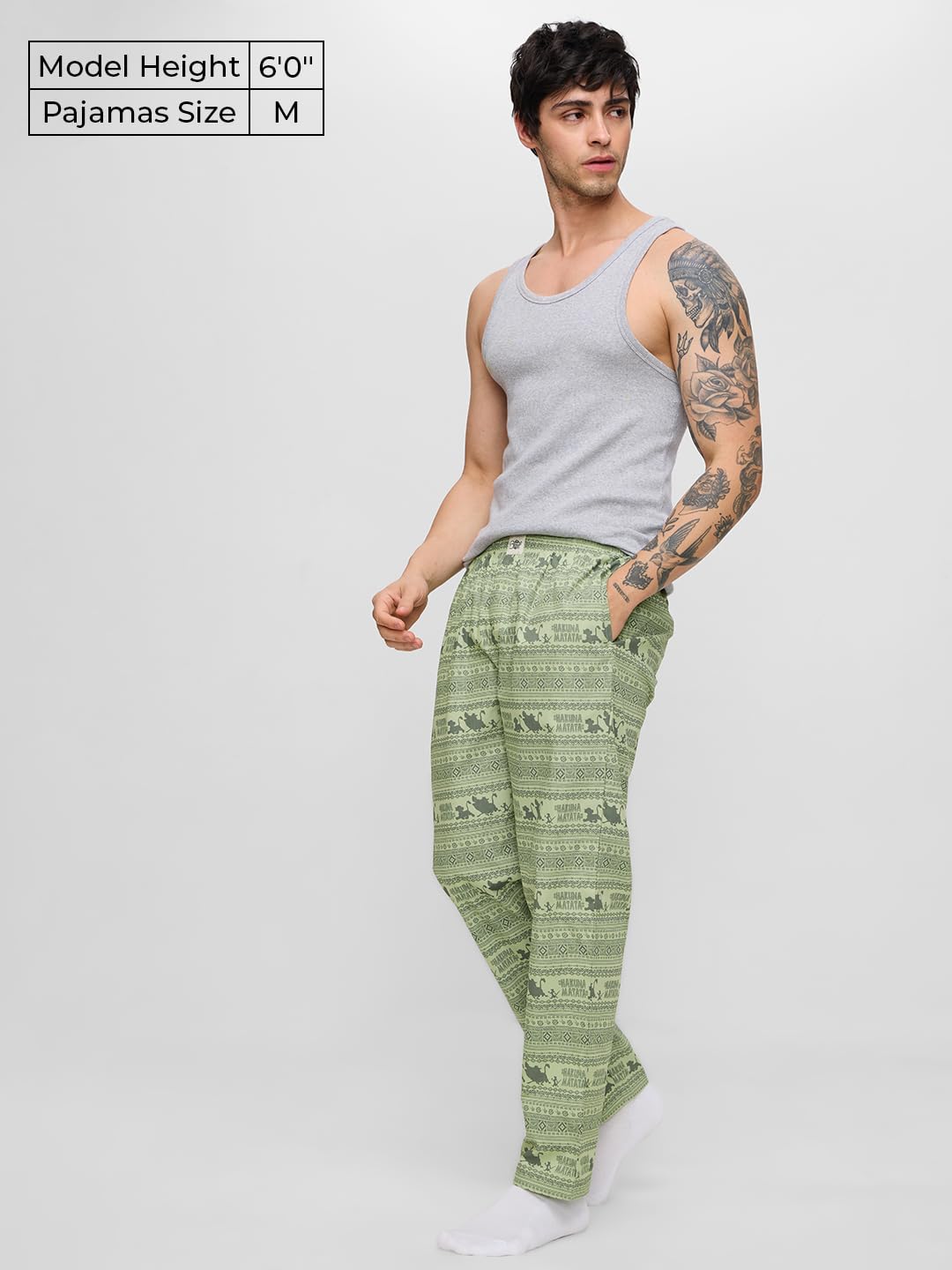 The Souled Store The Lion King: Hakuna Matata Men and Boys Pull On Green All Over Printed Regular Fit Cotton Pajamas