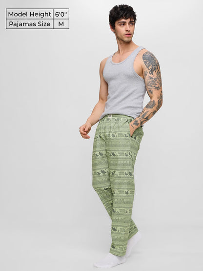 The Souled Store The Lion King: Hakuna Matata Men and Boys Pull On Green All Over Printed Regular Fit Cotton Pajamas