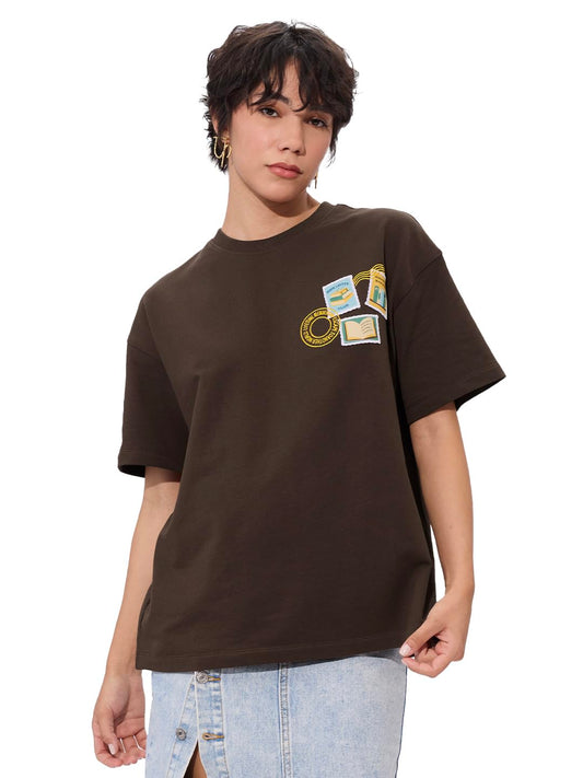 The Souled Store Book Lover Women and Girls Short Sleeve Round Neck Black Graphic Printed Cotton Oversized T-Shirts