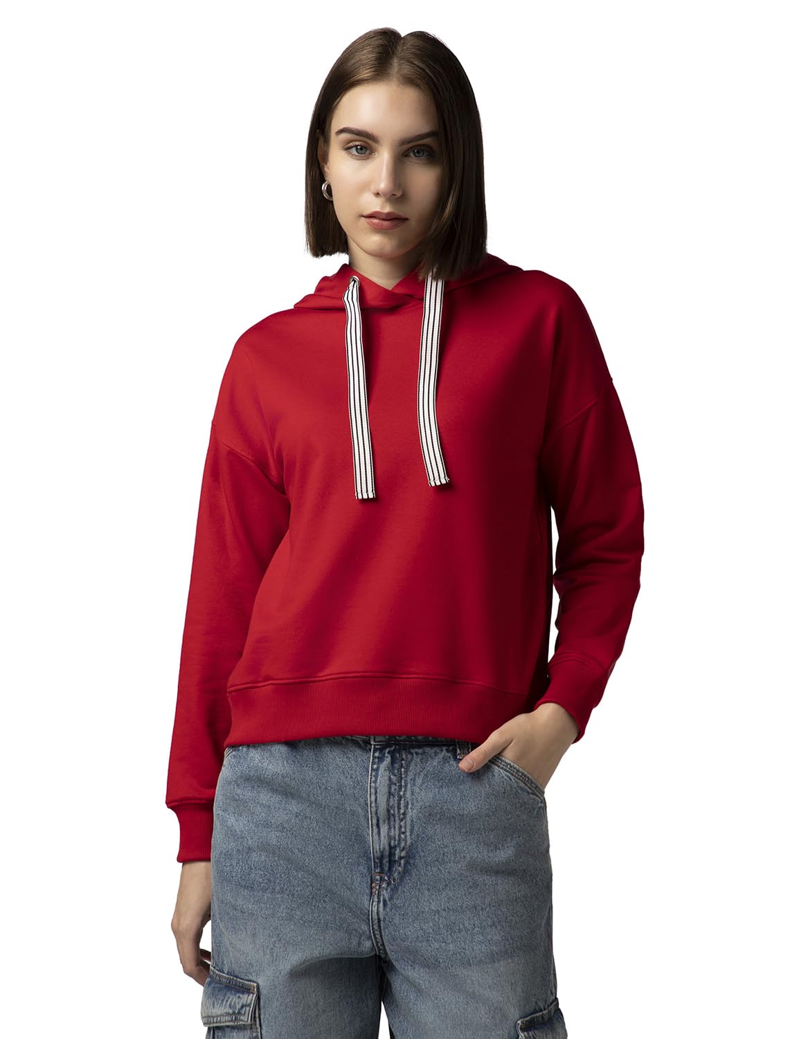 FYLTR Womens Casual Hoodie with Stripe Tape - Rib Hem & Cuff | Drop Shoulder | Casual Winterwear for Women