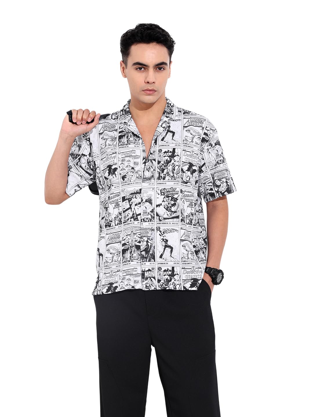 The Indian Garage Co Mens Relaxed Fit Justice League Character Printed Street Sweater