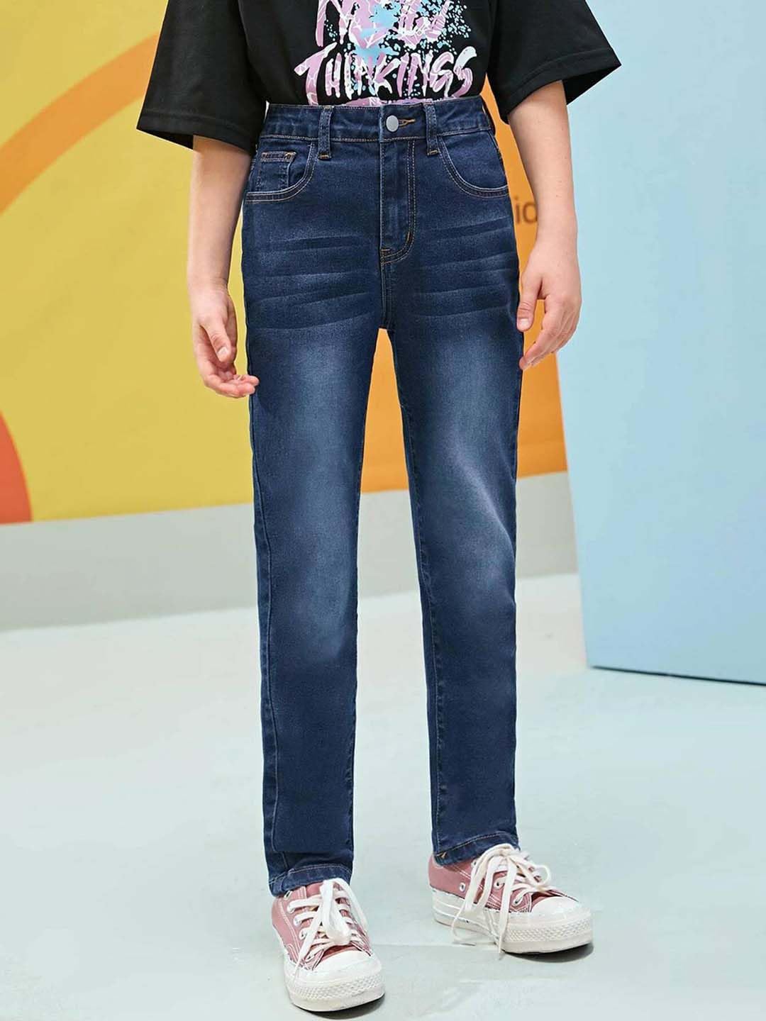Kotty Boys Straight Fit Cotton Lycra Blend Solid Jeans