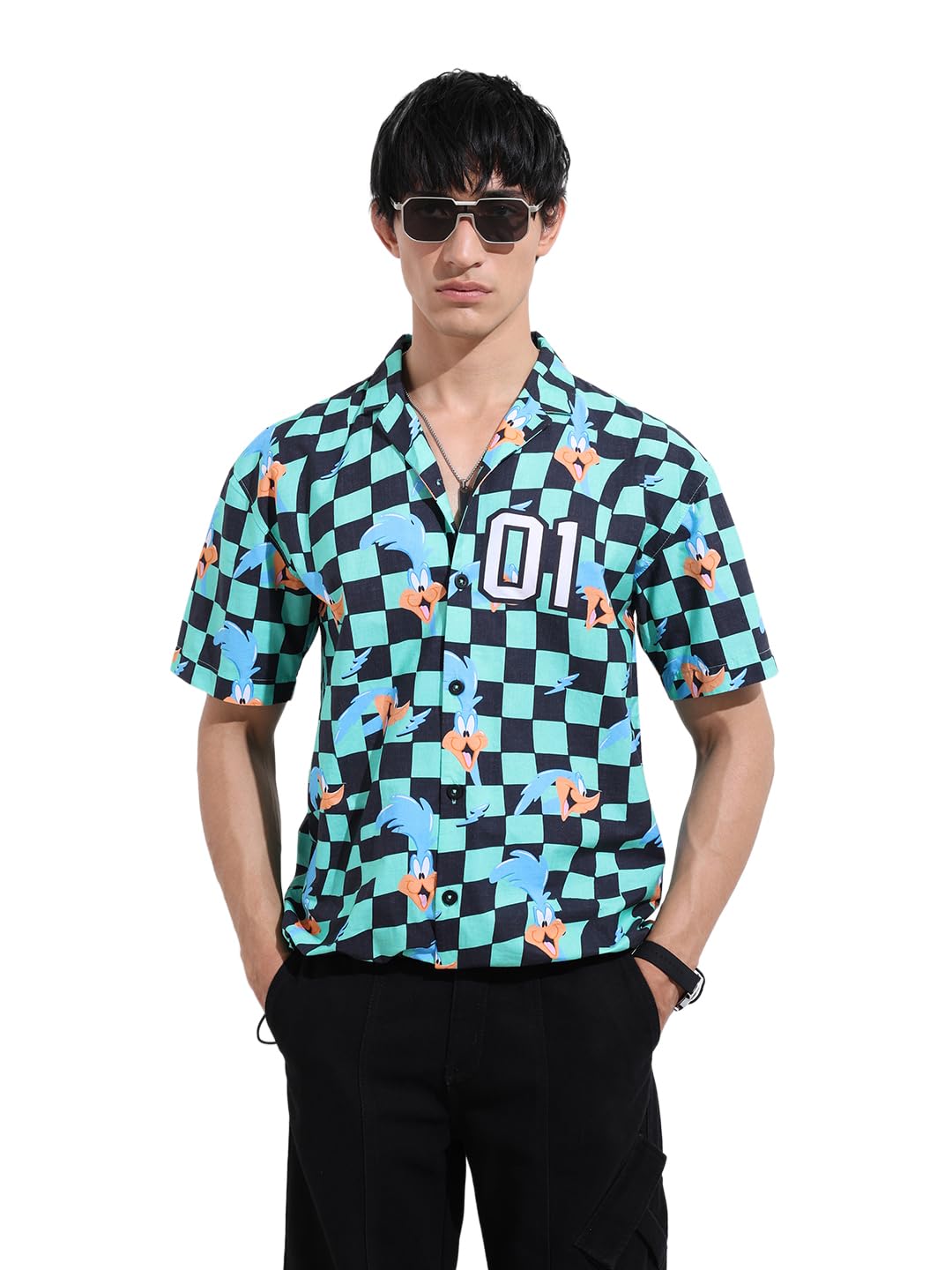 The Indian Garage Co Mens Boxy Fit Looney Tunes Printed Cutaway Collar Half Sleeves Street Shirt