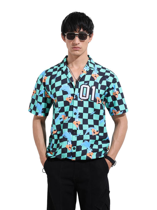The Indian Garage Co Mens Boxy Fit Looney Tunes Printed Cutaway Collar Half Sleeves Street Shirt
