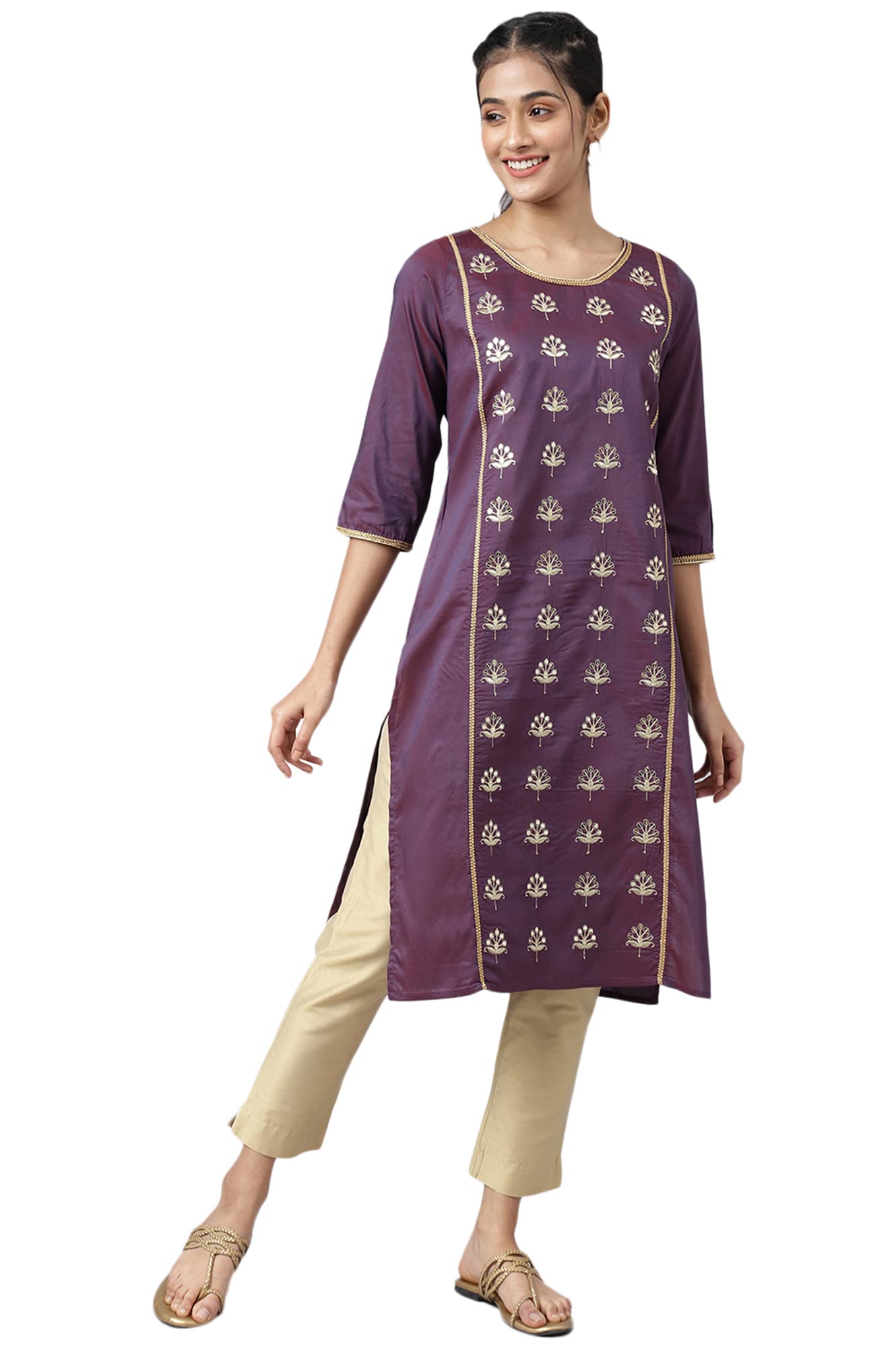 Aurelia Women Purple Viscose Blend Solid Straight Kurta_22Aua13481-703704_S