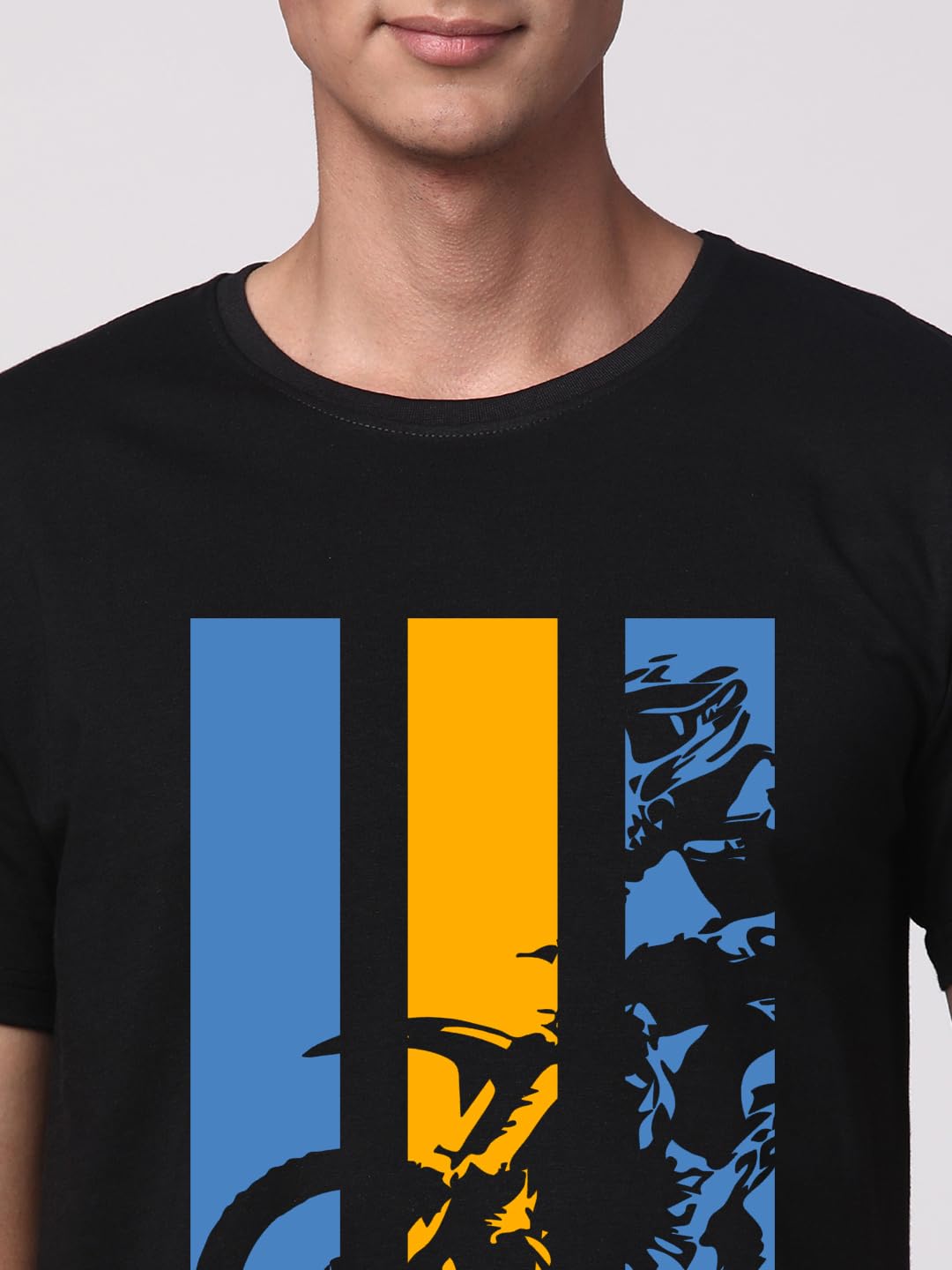 ADRO Men's Bike Rider Printed Cotton T-Shirt (RN23-M-BIK-BL_Black)