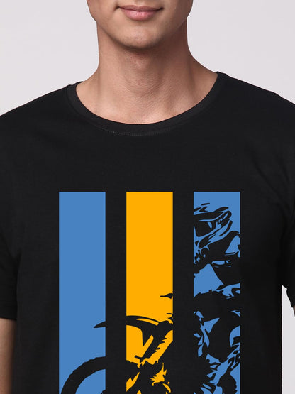 ADRO Men's Bike Rider Printed Cotton T-Shirt (RN23-M-BIK-BL_Black)