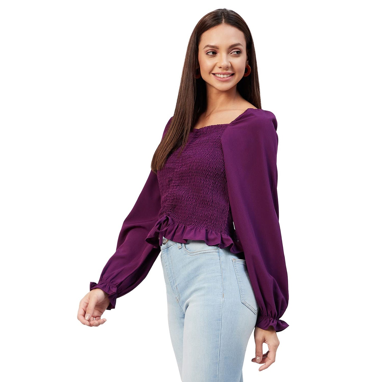 Rare Women Casual Purple Sweetheart Neck Solid Regular Top