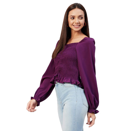 Rare Women Casual Purple Sweetheart Neck Solid Regular Top